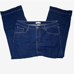 BLEU 14 Cropped Blue Stretch Denim Wide Leg Hi Rise Waist Jeans B.L.E.U. Pants